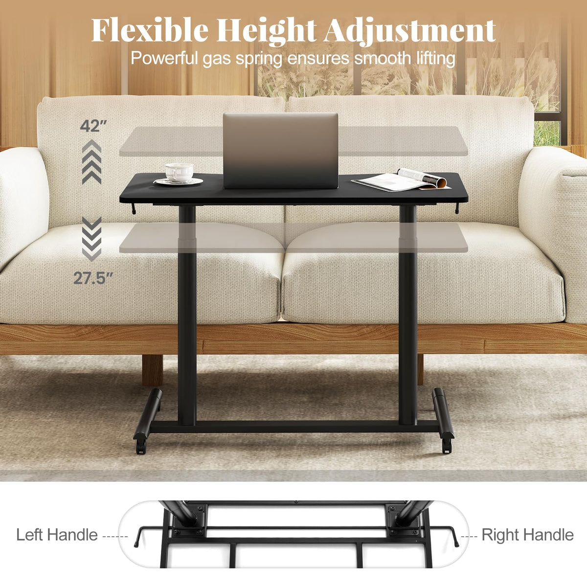 Goflame Mobile Standing Desk Height Adjustable Computer Desk with Wheels & Aluminum Frame