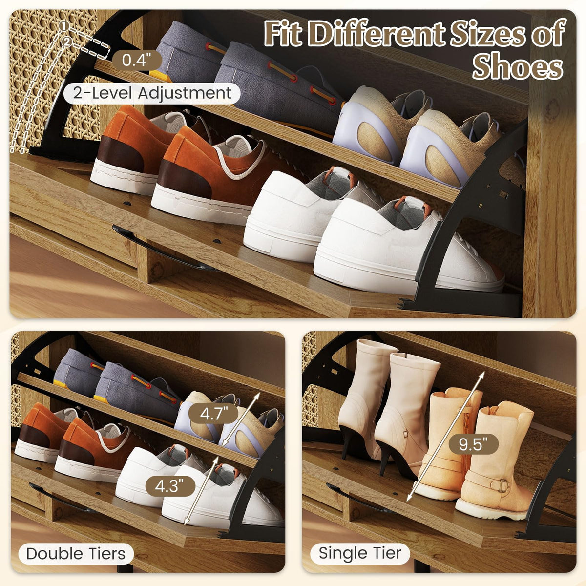 Goflame Rattan Shoe Cabinet with 2 Flip Drawers