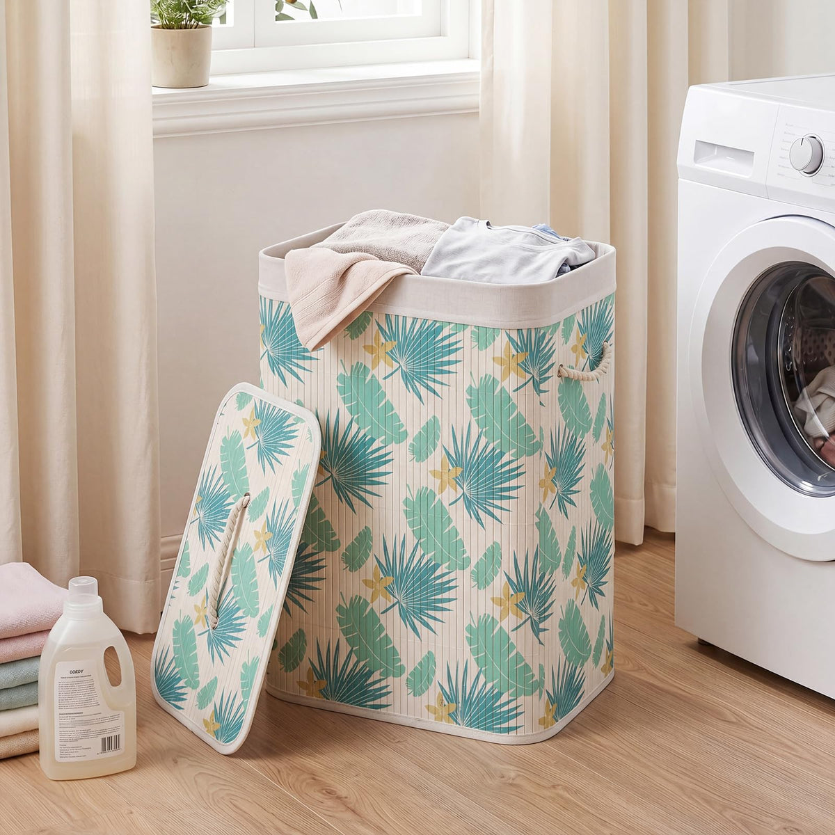 Goflame 19 Gal Bamboo Laundry Hamper w/Removable Liner & Portable Handles