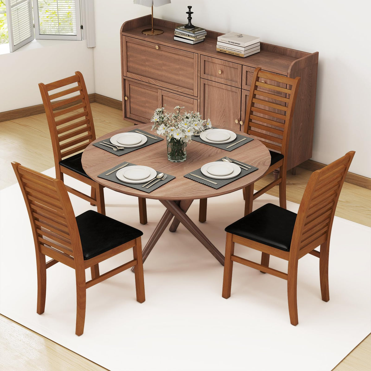 Goflame Wooden Dining Chairs Set PU Leather Upholstered Kitchen Armless Chairs w/Rubber Wood Legs