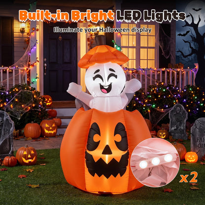 5 FT/150 CM Animated Halloween Inflatable Pumpkin and Rising Ghost