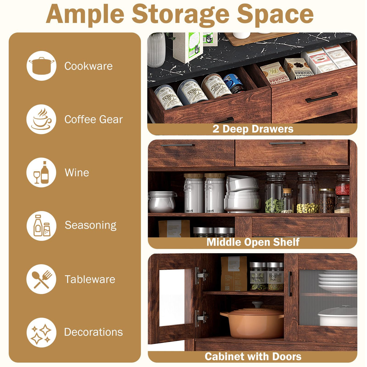 Goflame Sideboard Buffet Cabinet, Coffee Bar Cabinet with 2 Drawers