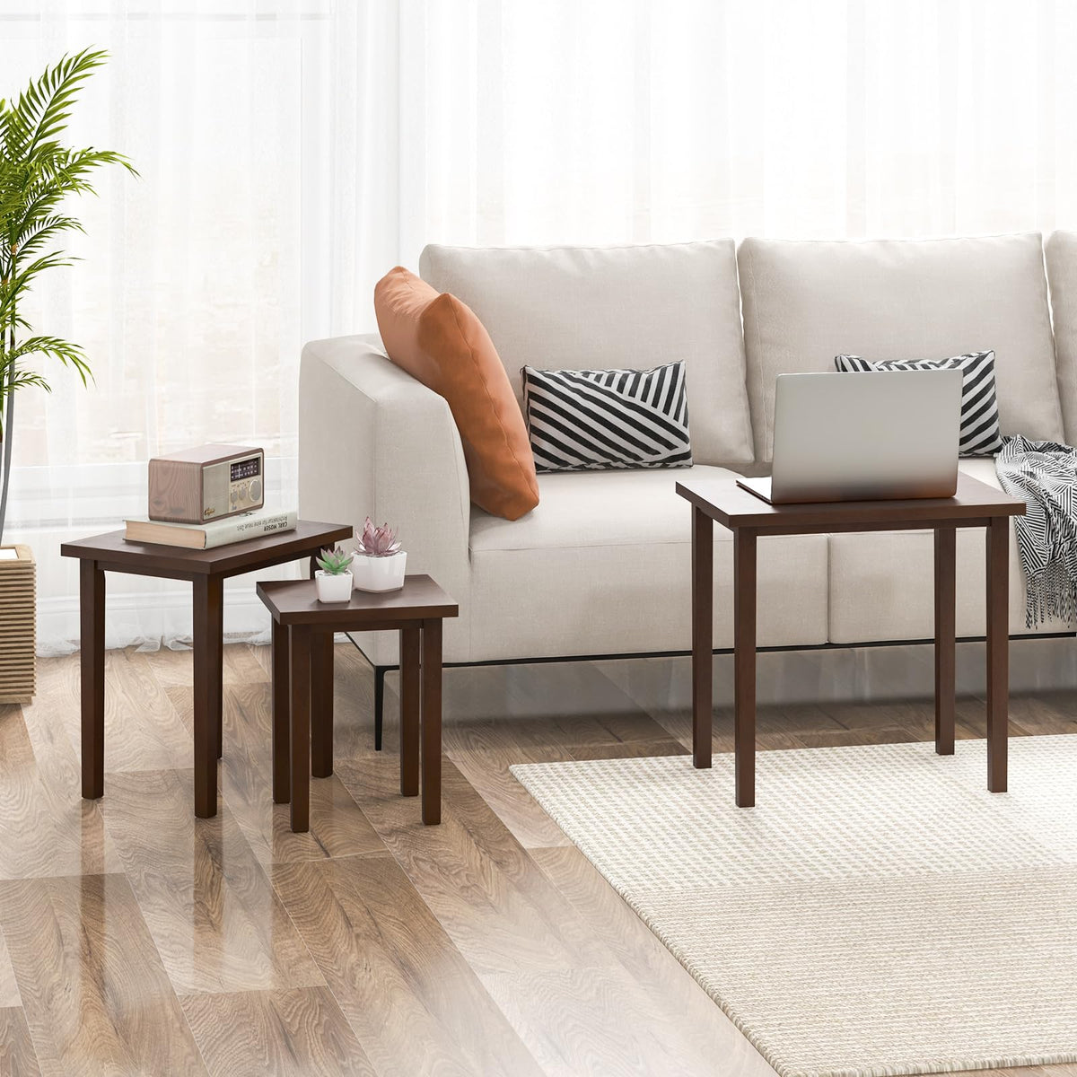 Goflame Nesting Tables Set of 3, Farmhouse Stacking Side Tables with Rubber Legs