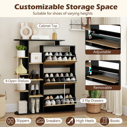 Goflame Shoe Cabinet with 3 Flip Drawers