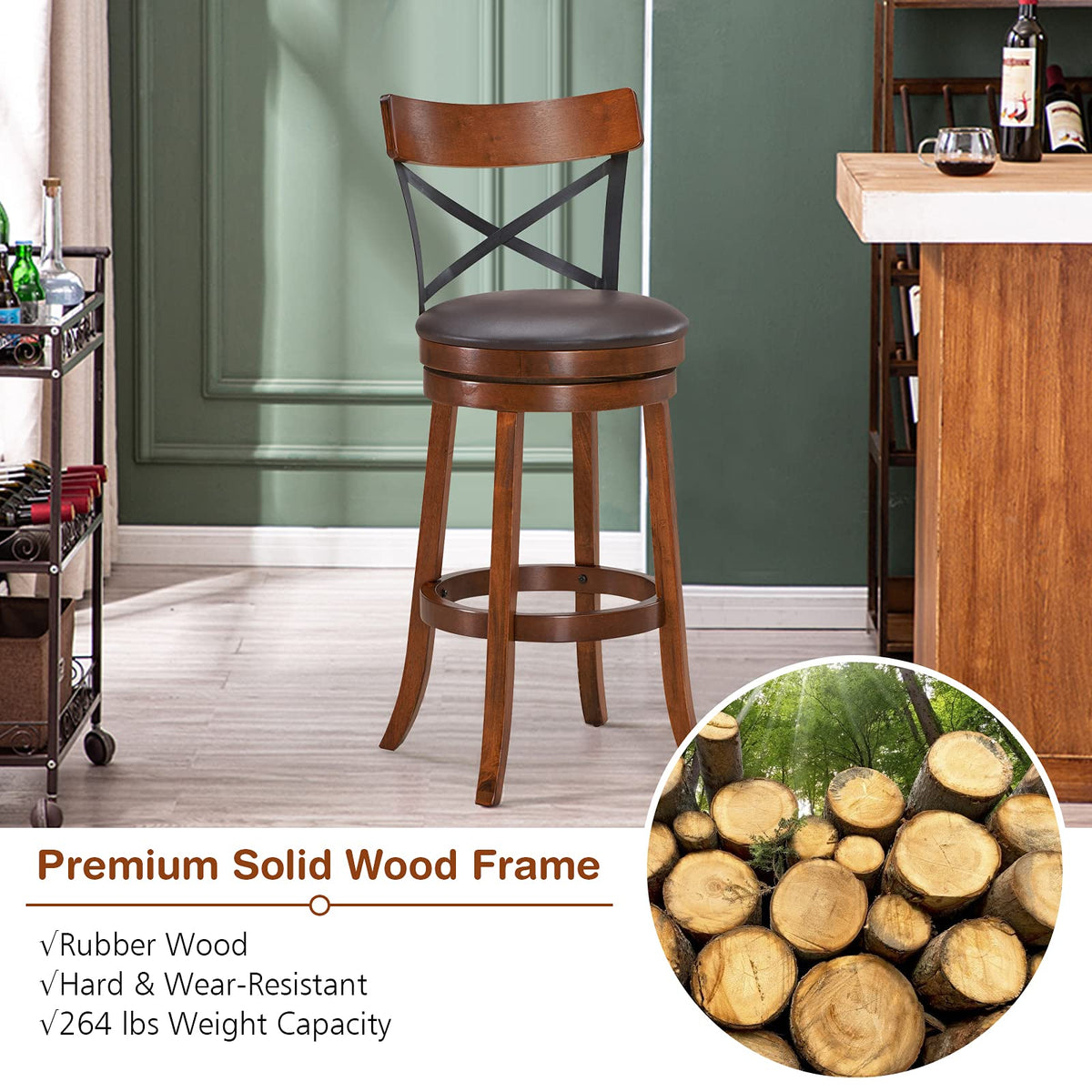 Goflame 25”Height Kitchen Counter Bar Stools for Kitchen Island, Pub, and Restaurant