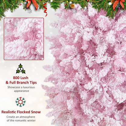 Goflame 7ft Pre-Lit Pencil Christmas Tree, Snow Flocked Artificial Slim Tree with 800 Branch Tips - GoflameUS