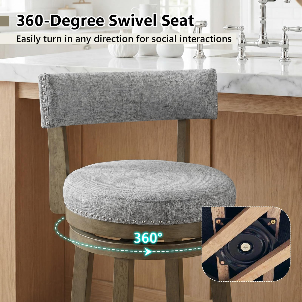 Goflame Swivel Bar Stool | 27" Counter Height Stool with Linen Fabric Upholstered Seat & Back