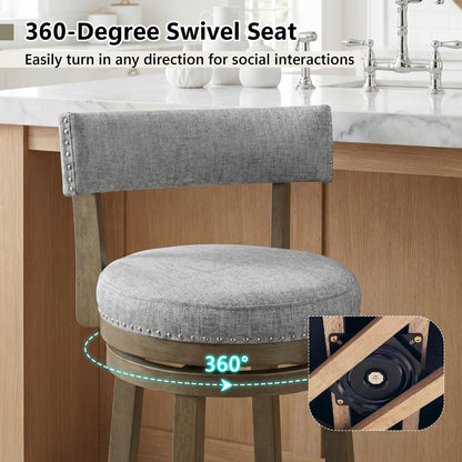 Goflame Swivel Bar Stool | 27" Counter Height Stool with Linen Fabric Upholstered Seat & Back