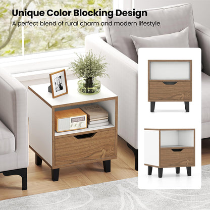 Goflame Mid Century Modern Nightstand with Metal Legs