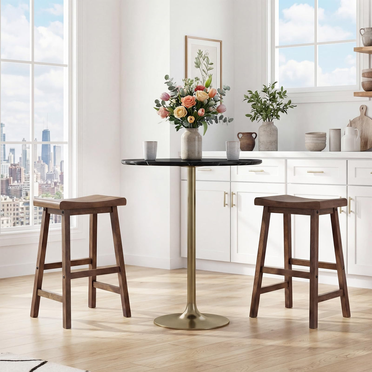 Goflame 24 Inch Counter Height Saddle Bar Stools with Footrest (2/4)