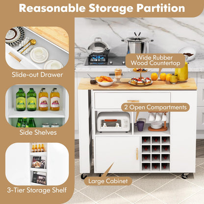 Goflame Mobile Kitchen Island Cart - 2-in-1 Reversible Serving Cart Bar Table Combo, White
