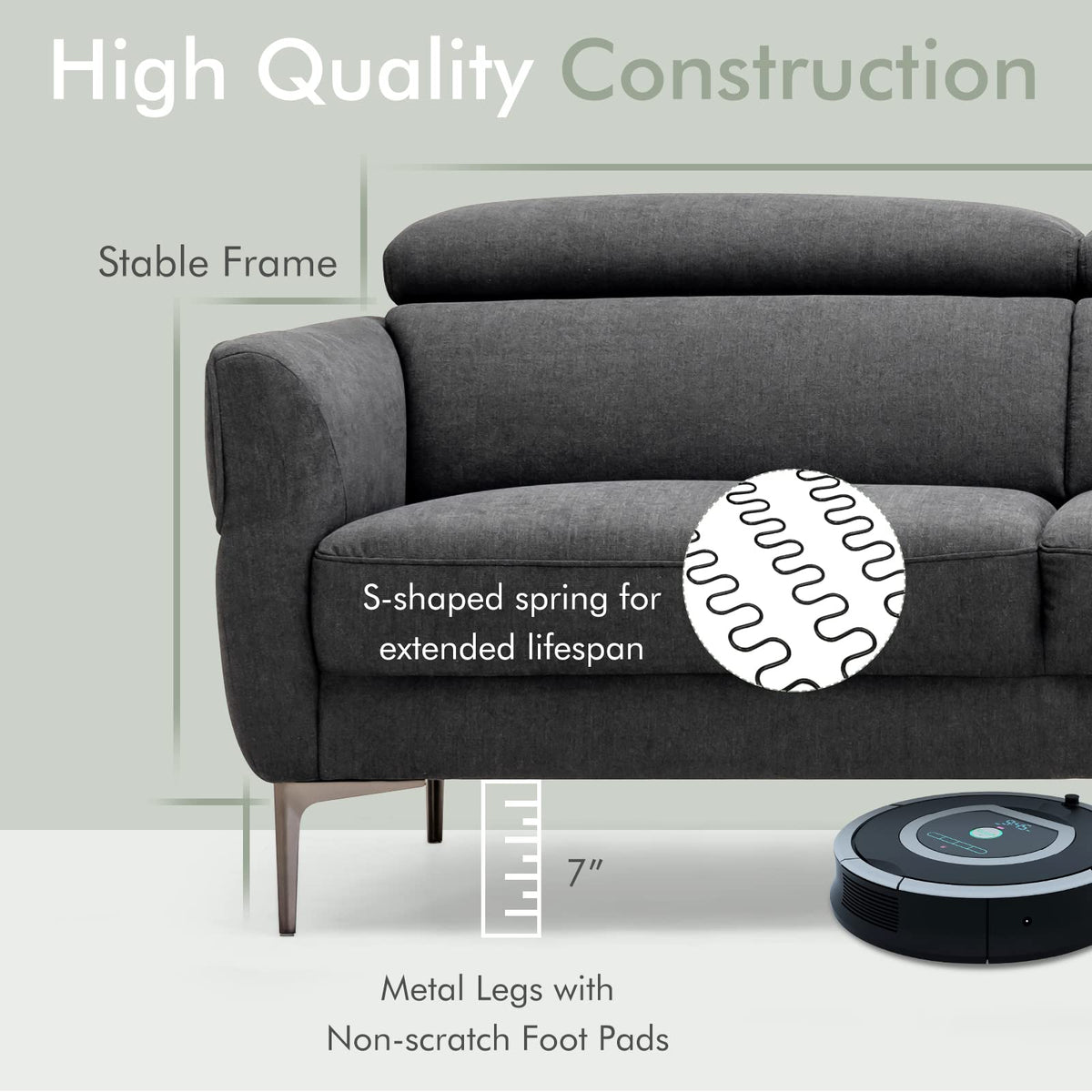 Goflame Couch, Upholstered Loveseat with Lift-up Headrest and Metal Legs