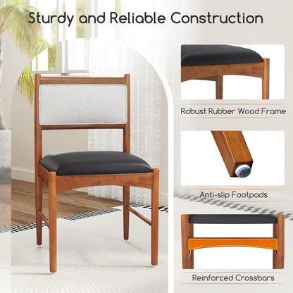 Goflame Wooden Dining Chairs, Upholstered Kitchen Chairs w/Rubber Wood Frame & Faux Leather Padded Seat