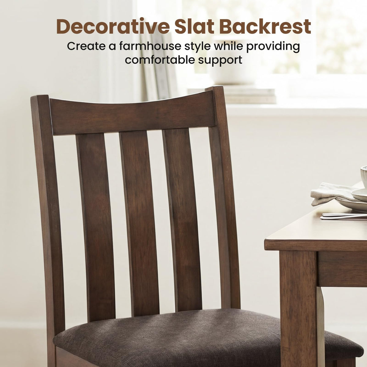 Goflame Rubber Wood Dining Chairs with Upholstered Cushioned Seat (2/4)
