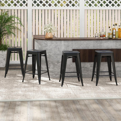 Goflame Metal Backless Bar Stools Set of 4, 24" Industrial Counter Height Bar Stools w/Cut-Out Handle, Footrest