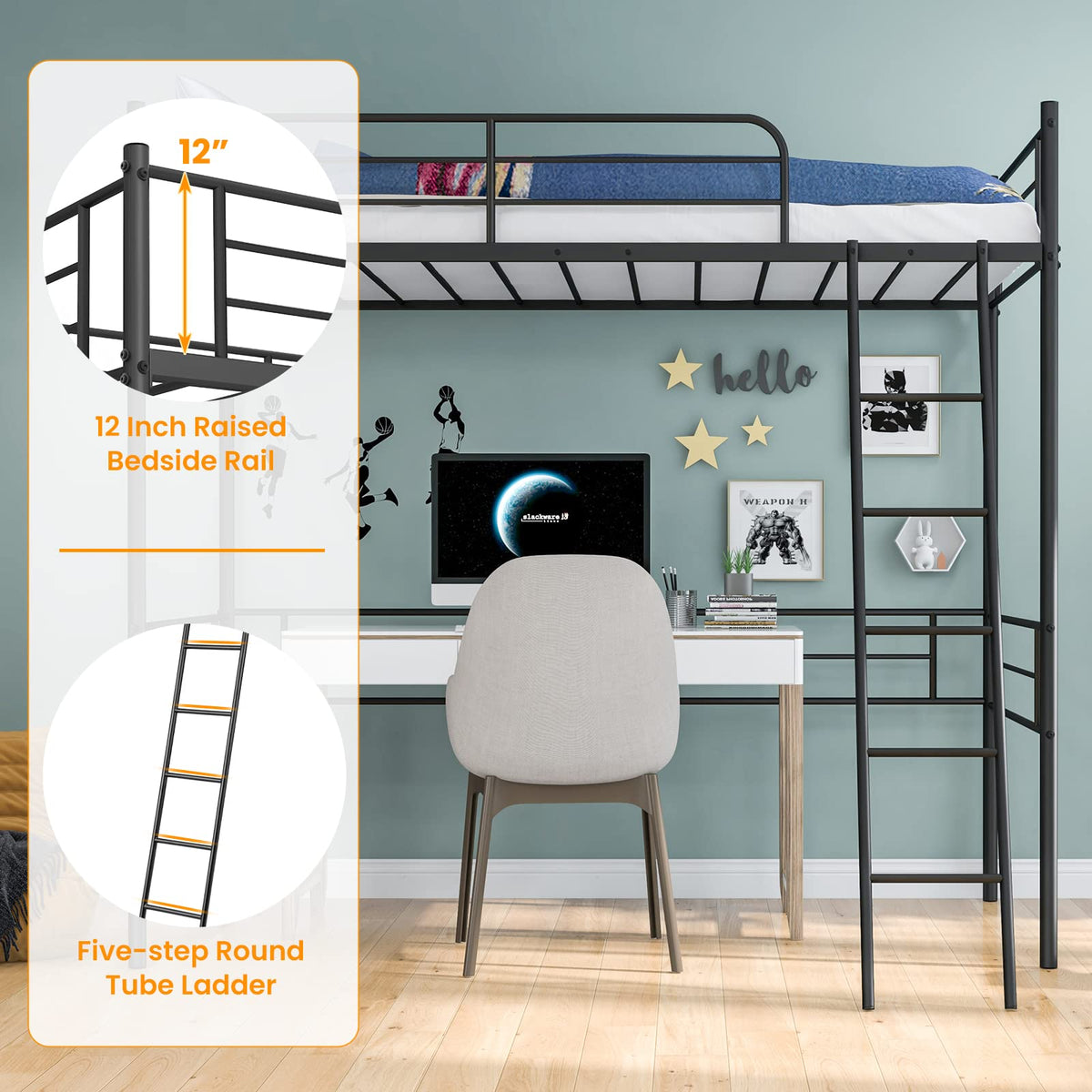 Metal Loft Bed Twin Size - Goflame