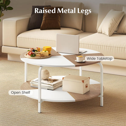 Goflame Round Coffee Table 2-Tier Center Table with Open Storage Shelf