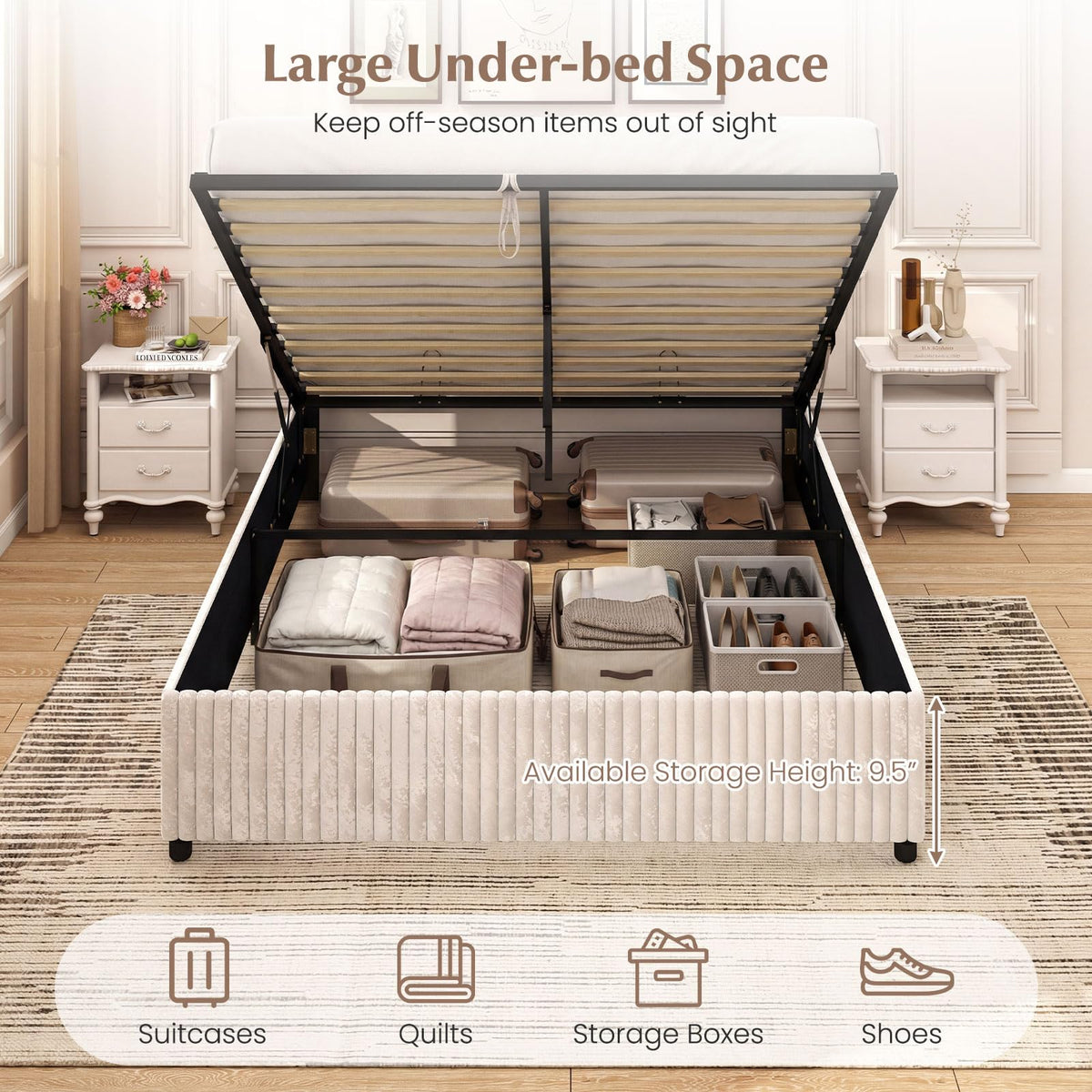 Goflame Queen Size Lift Up Storage Bed