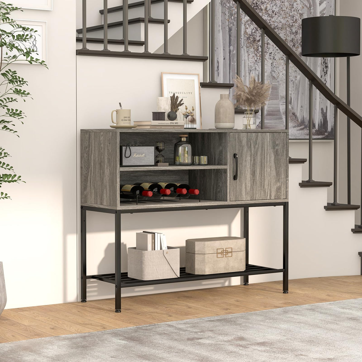 Goflame Buffet Cabinet with Power Outlets & USB Ports, Wood Coffee Bar Cabinet