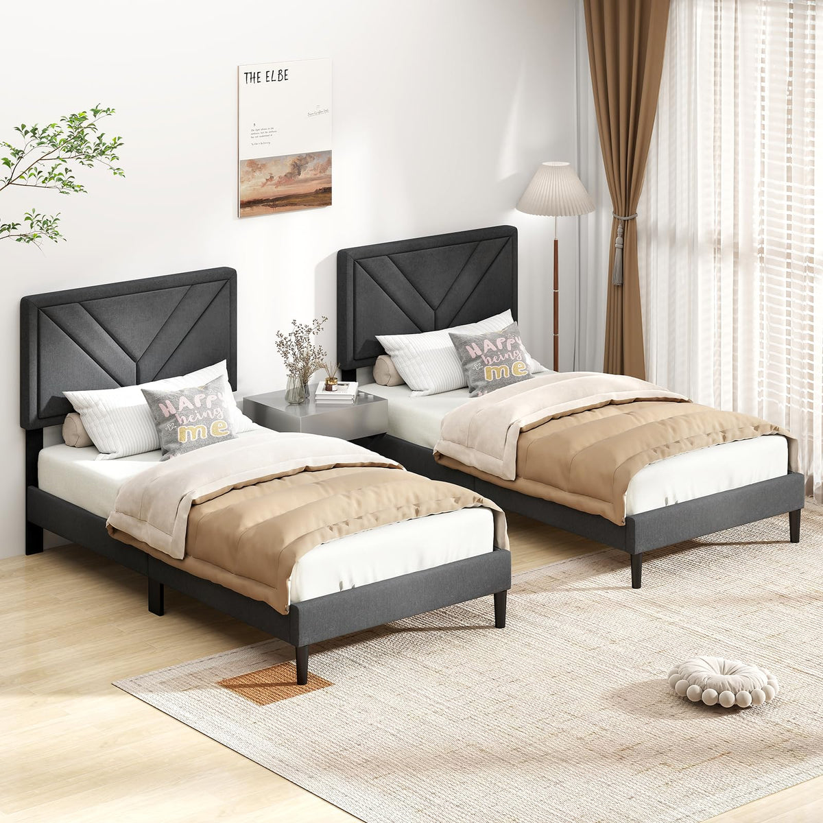 Queen/Full/Twin Size Upholstered Platform Bed Frame with Diagonal Channel Tufted Headboard