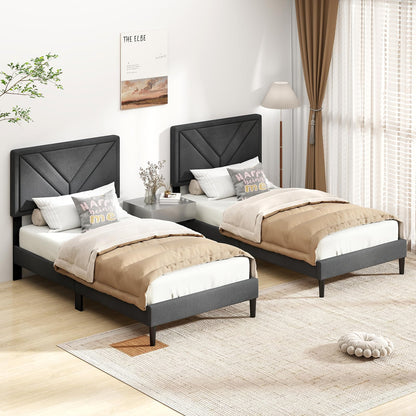 Queen/Full/Twin Size Upholstered Platform Bed Frame with Diagonal Channel Tufted Headboard