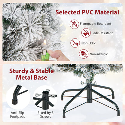 Goflame Pre-Lit Snow Flocked Pencil Christmas Tree for Home Office Holiday Decor