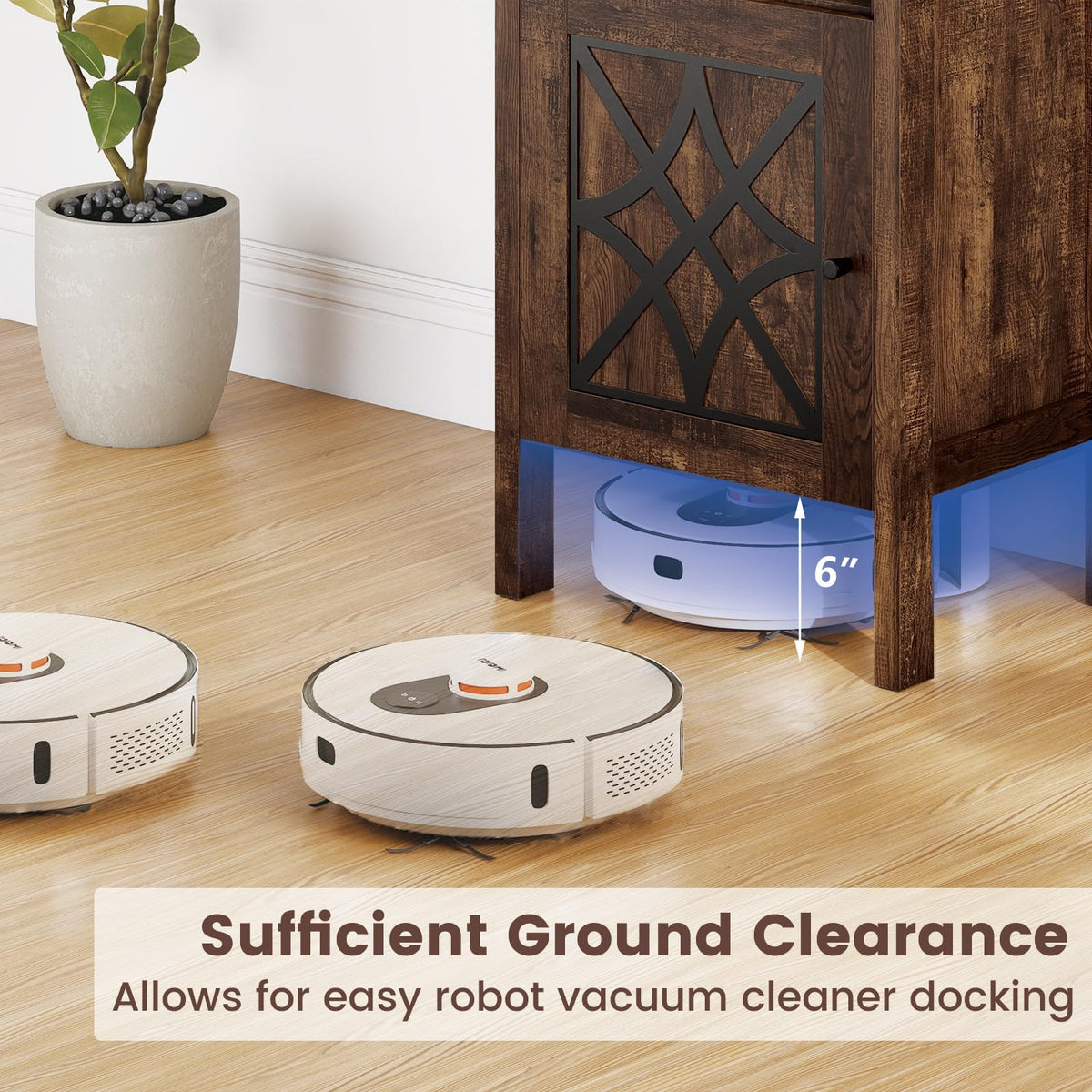 Goflame Robot Vacuum Storage Cabinet with Door and Open Shelf for Living Room Bedroom