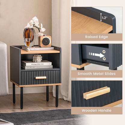 Goflame Modern Nightstand with Drawer - Bedside Table with Open Shelf, Gray