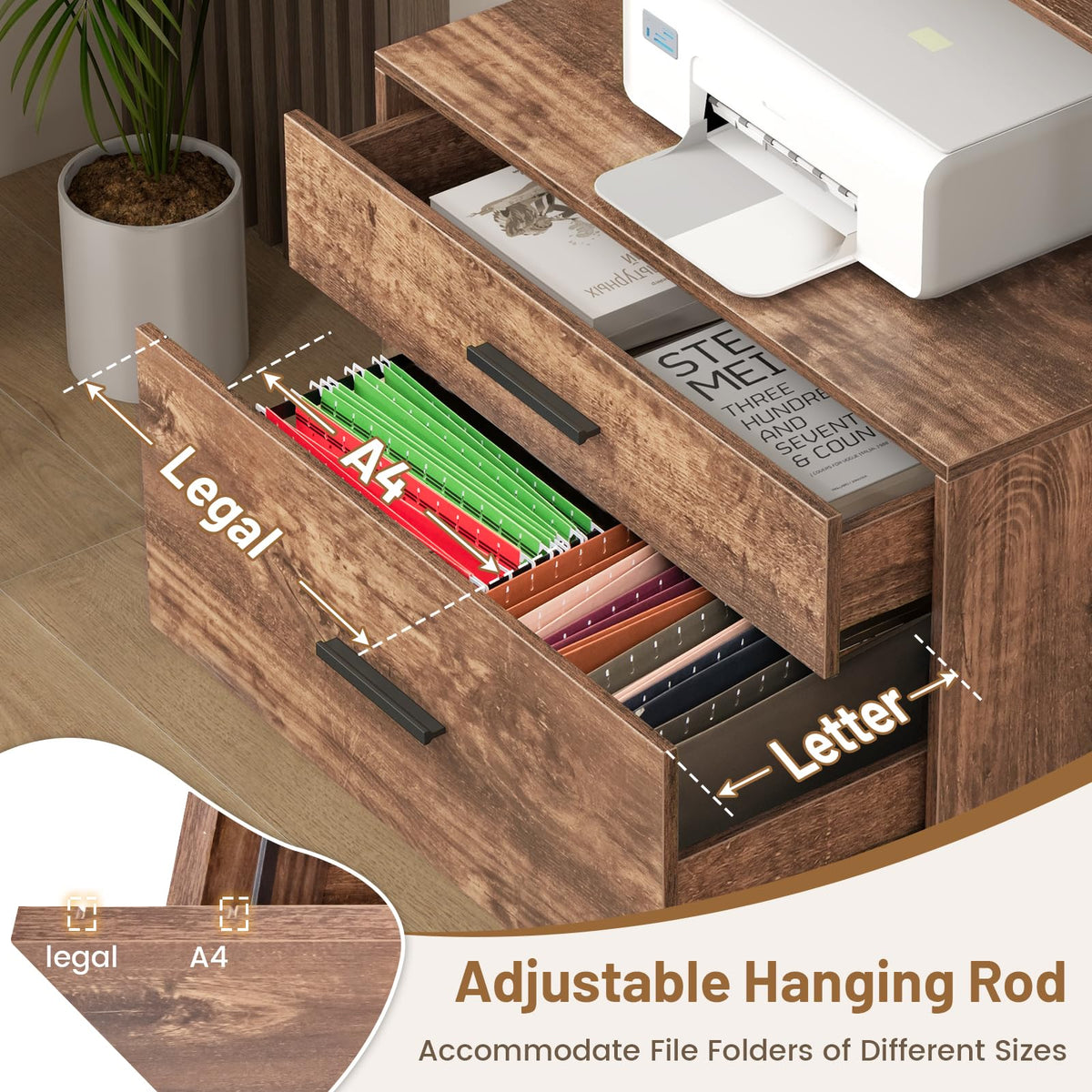 Goflame Tall 2-Drawer File Cabinet - Filing Cabinet
