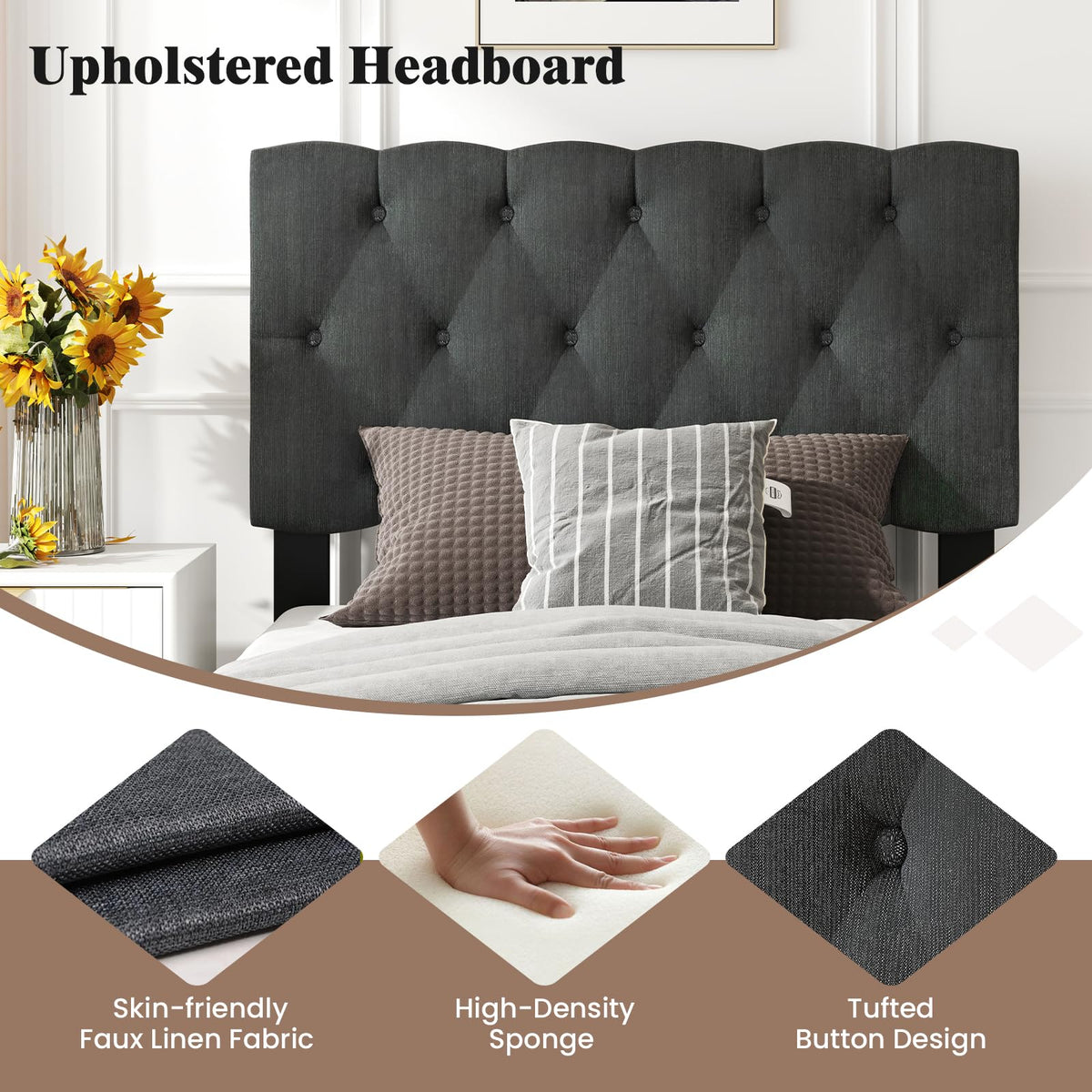 Modern Queen/Full/Twin Size Upholstered Platform Bed Frame with Diamond Tufting Headboard