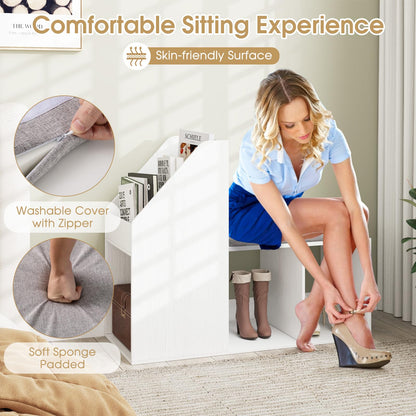 Goflame Shoe Storage Bench, Entryway Bench w/Side Holder & Padded Seat Cushion, 3 Storage Compartments