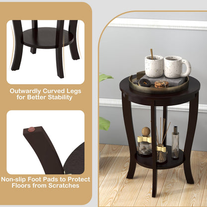 Goflame Round End Table with Storage Shelf Set of 2, Retro Nightstand with Solid Wood Legs, 24.5" Accent Table for Small Spaces