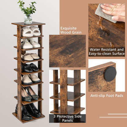 Goflame 8-Tier Vertical Shoe Rack, Corner Shoe Storage Organizer for 7 Pairs, Freestanding Narrow Shoe Rack