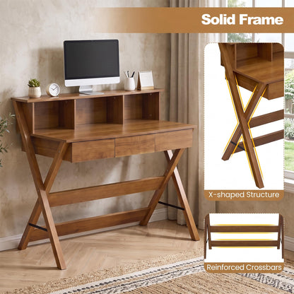 GOFLAME Study Writing Desk with 3 Storage Drawers for Bedroom