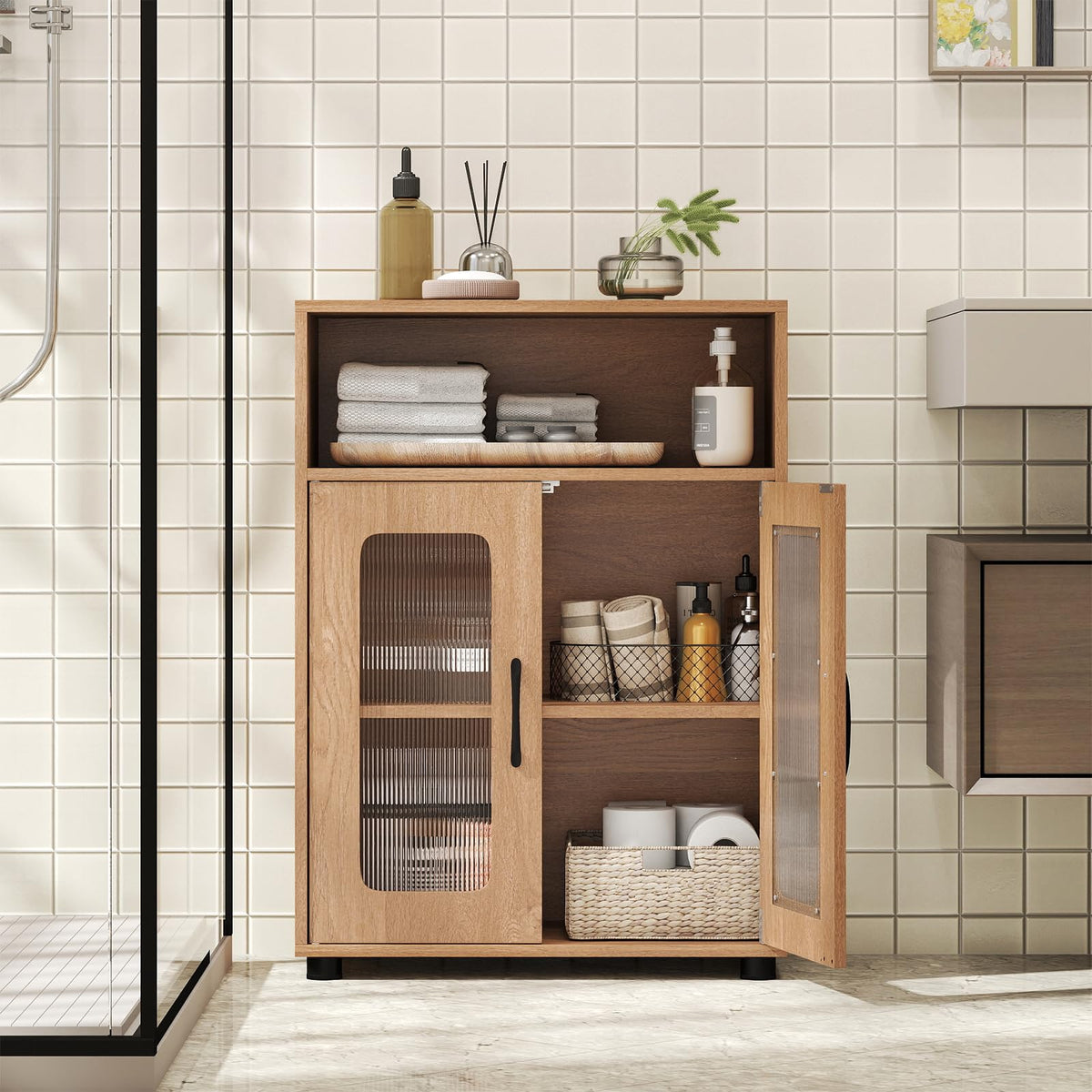 Goflame Bathroom Storage Cabinet with 2 Doors & 3-Level Adjustable Shelf