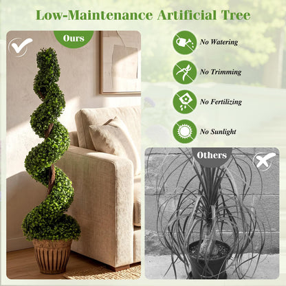 GOFLAME 4FT Artificial Spiral Topiary Tree 1/2 Pack Faux Boxwood Plant