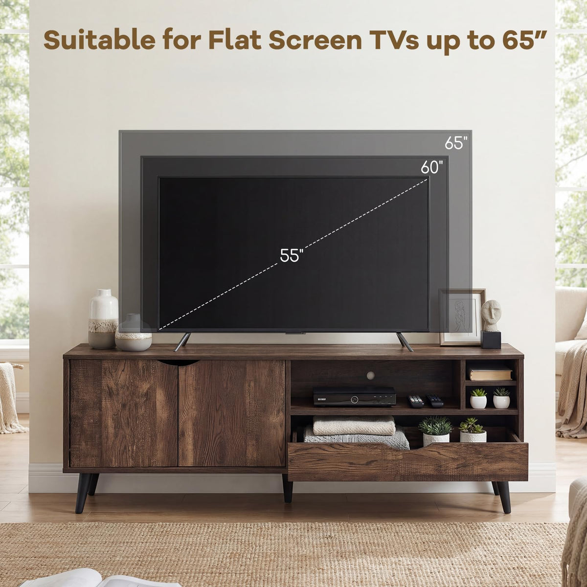 Goflame TV Stand for TVs up to 65 Inches Rustic Entertainment Center
