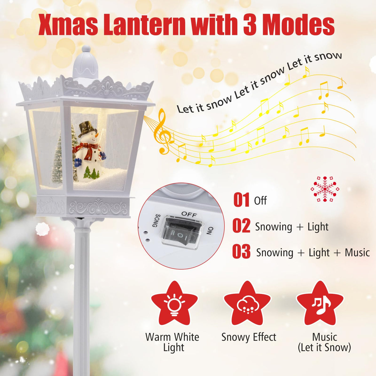 Goflame 8 ft White Musical Christmas Streetlight | Lighted Holiday Decoration for Home Yard Porch