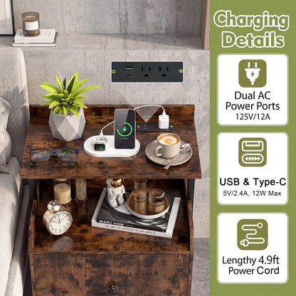 Goflame Nightstand w/Charging Station & LED Light (1/2)