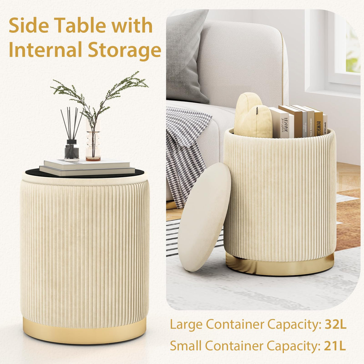 Goflame Ottoman with Storage - Set of 2 Storage Ottomans