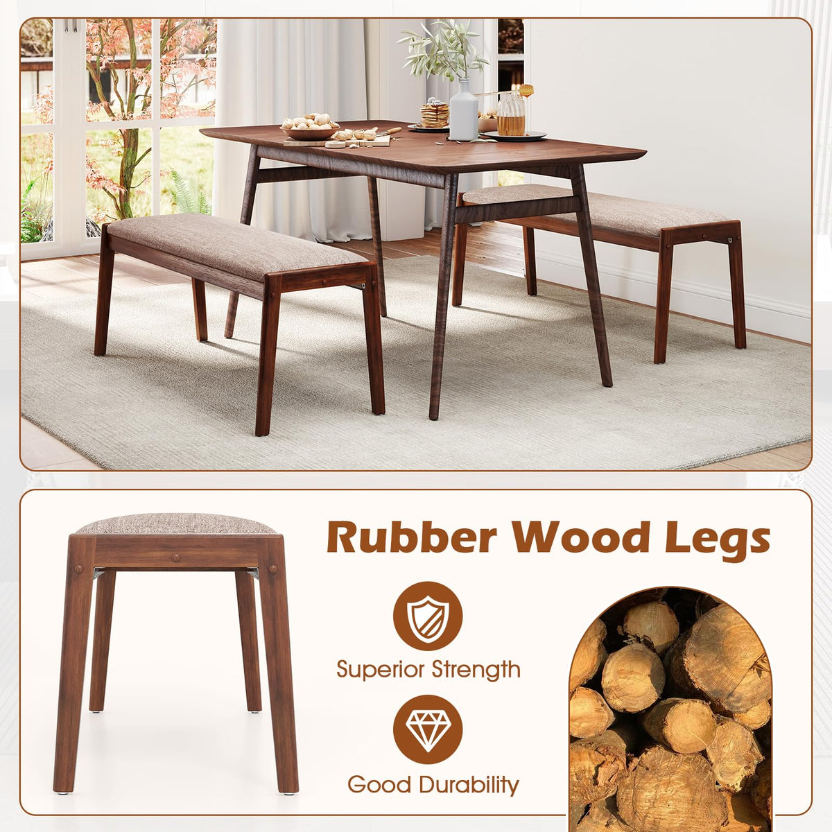 Goflame 45" Upholstered Entryway Bench with Rubber Wood Legs and Fabric Padded Seat