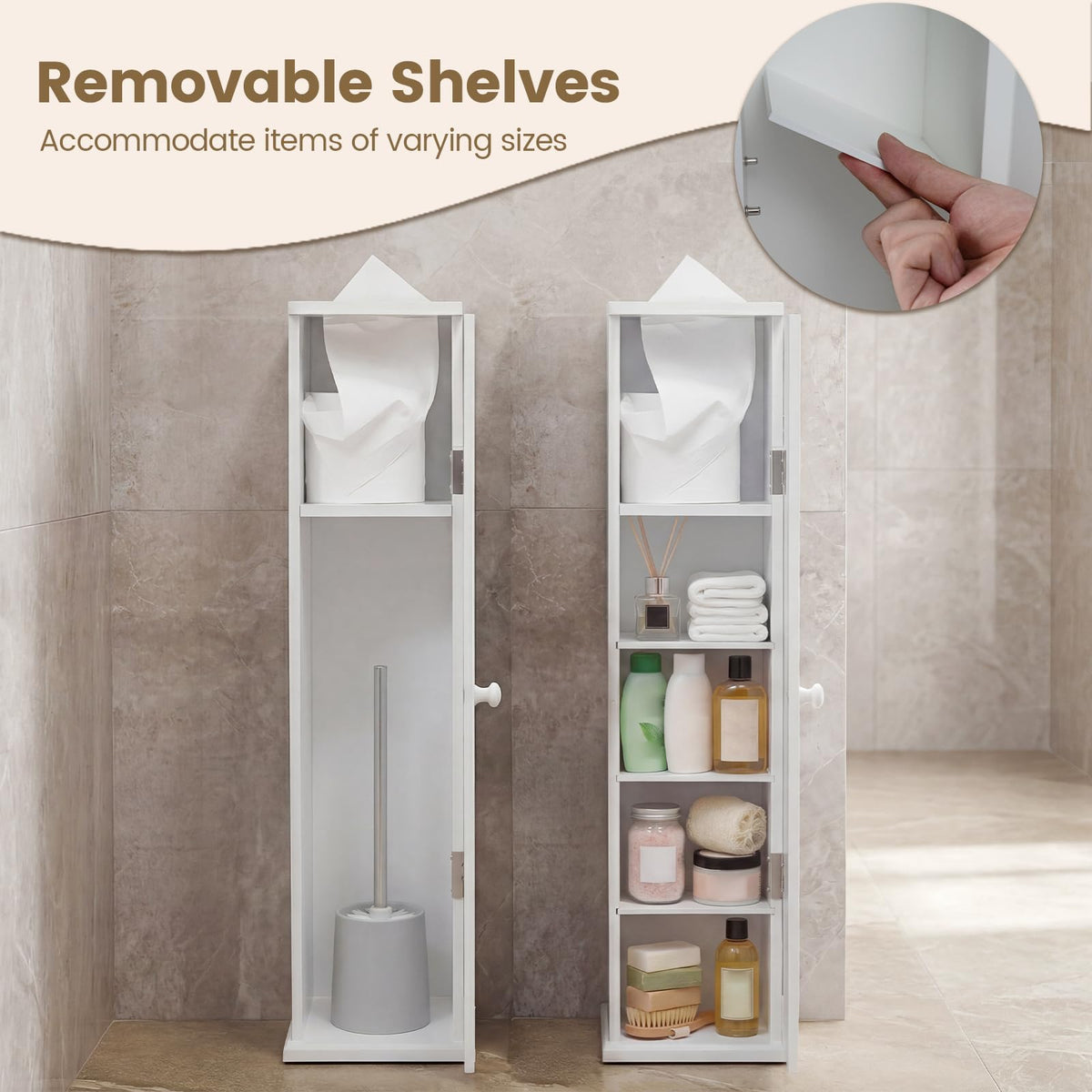Goflame Small Bathroom Storage Cabinet with Door and Removable Shelves