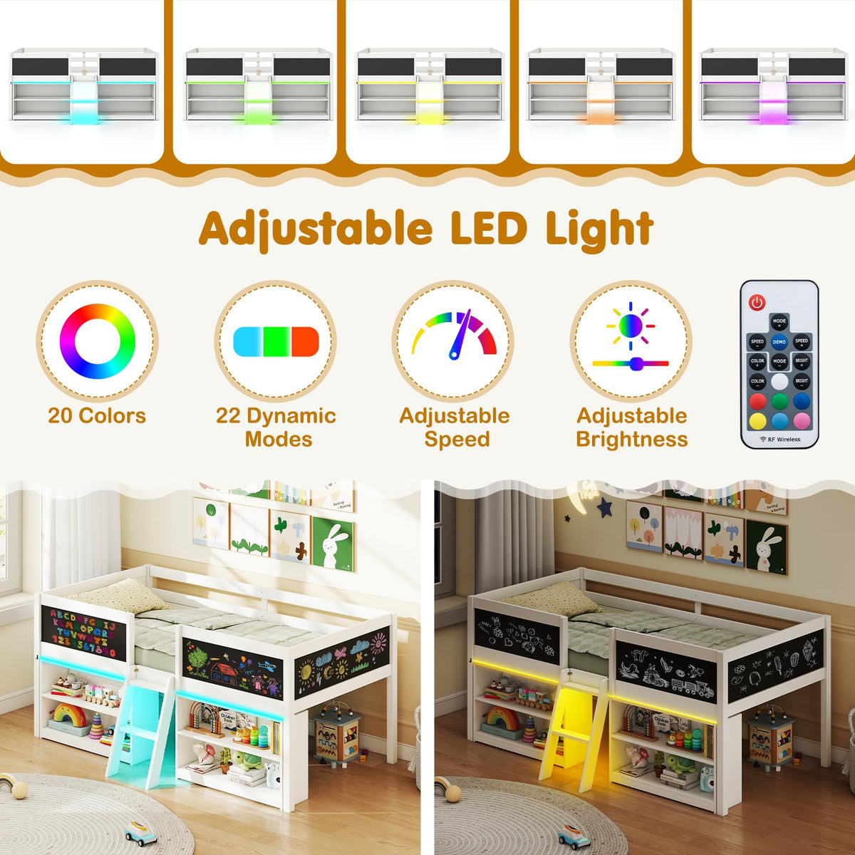 Goflame Low Loft Bed with Storage 2 Bookcases and Play Space