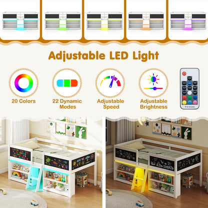 Goflame Low Loft Bed with Storage 2 Bookcases and Play Space