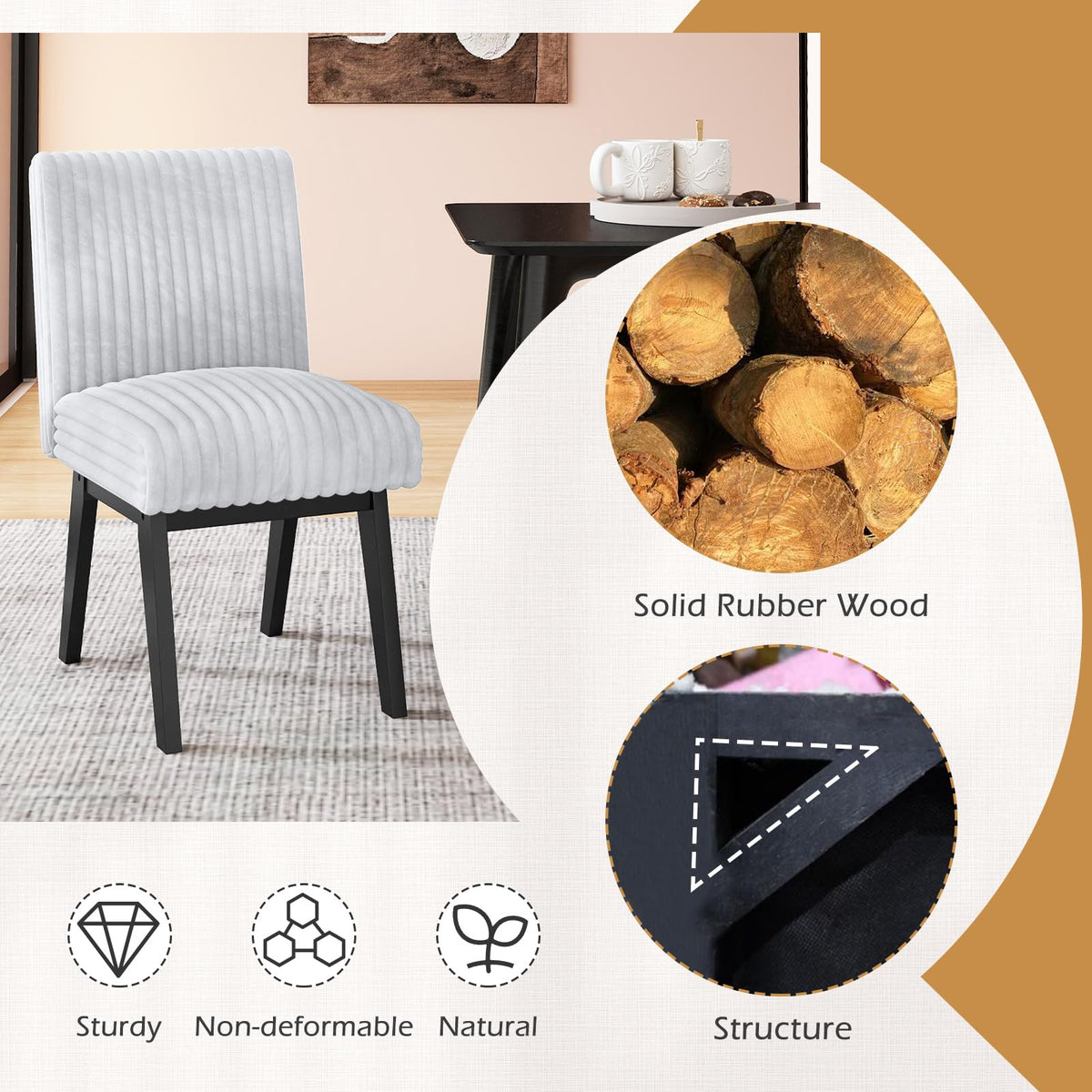 Goflame Fabric Upholstered Channel Tufted Kitchen Chair w/ 6" Thick Padded Seat & Backrest