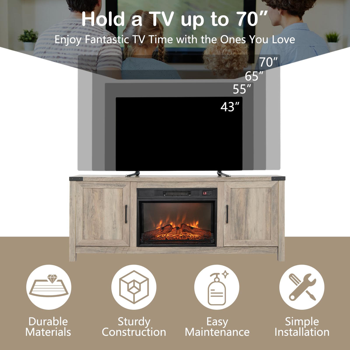 GOFLAME Fireplace TV Stand for TVs Up to 70 Inches with Electric Fireplace and Remote Control