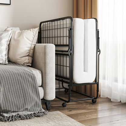 Goflame Twin Folding Bed with Mattress, Roll Away Bed Portable Guest Bed w/Sturdy Metal Frame