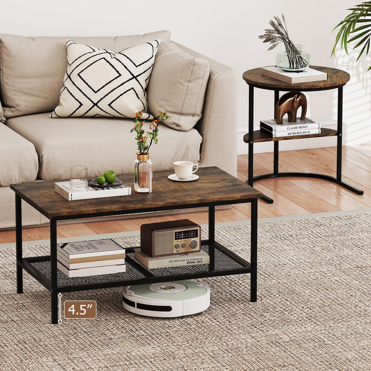 Goflame Nesting Coffee Table Set of 2 Detachable Rectangular Table
