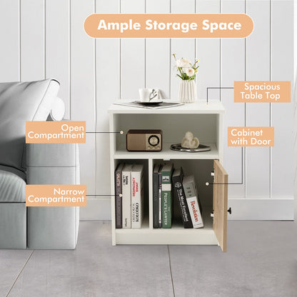 Goflame White Nightstand Set of 2, 25" Tall End Side Table with 1 Door & 2 Open Shelves