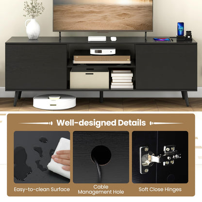 Goflame TV Stand with Power Outlet for TVs up to 60'', Entertainment Center with Cable Hole, Cabinets